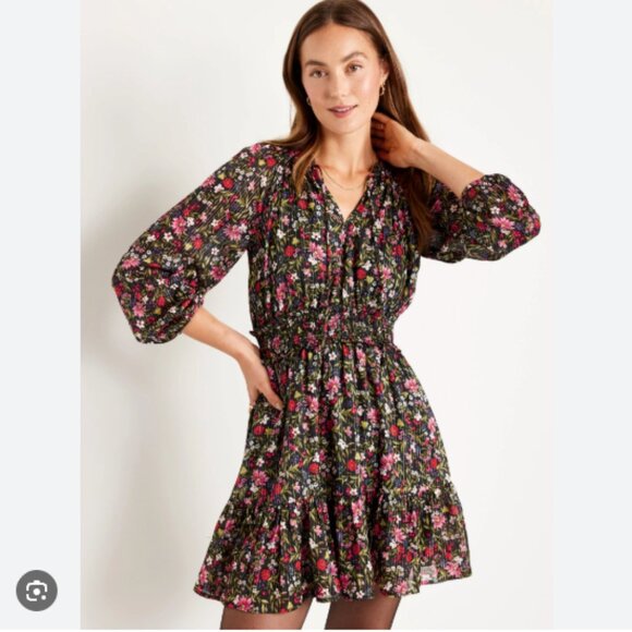 Old Navy Dark Moody Floral Metallic Chiffon Fit + Flare Dress Fairycore Sz M - Picture 1 of 6